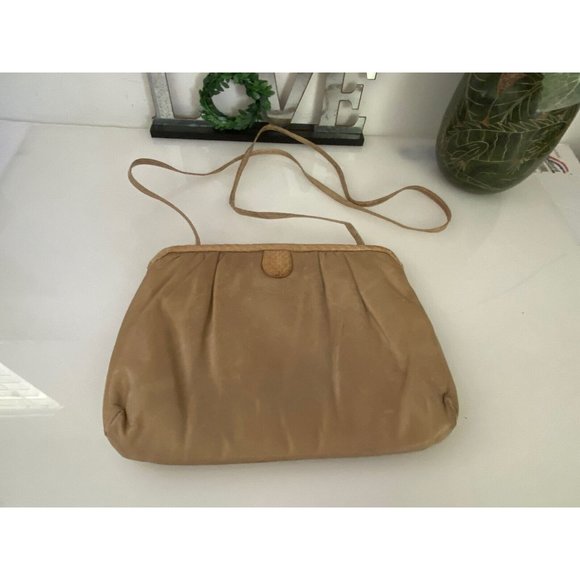 Vintage‎ Tan Morris Moskowitz Leather Reptile Convertible Clutch Crossbody Bag - Picture 10 of 12